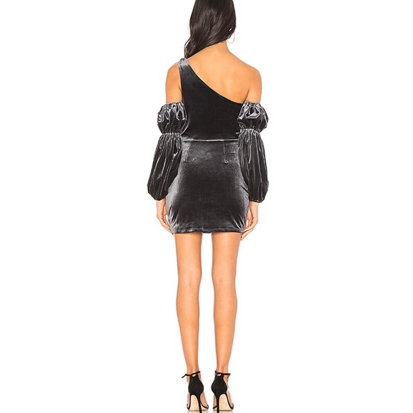 NBD Dee Dee Black Velvet One-Shoulder Mini Dress Puff Sleeve Party Cocktail - Picture 2 of 11